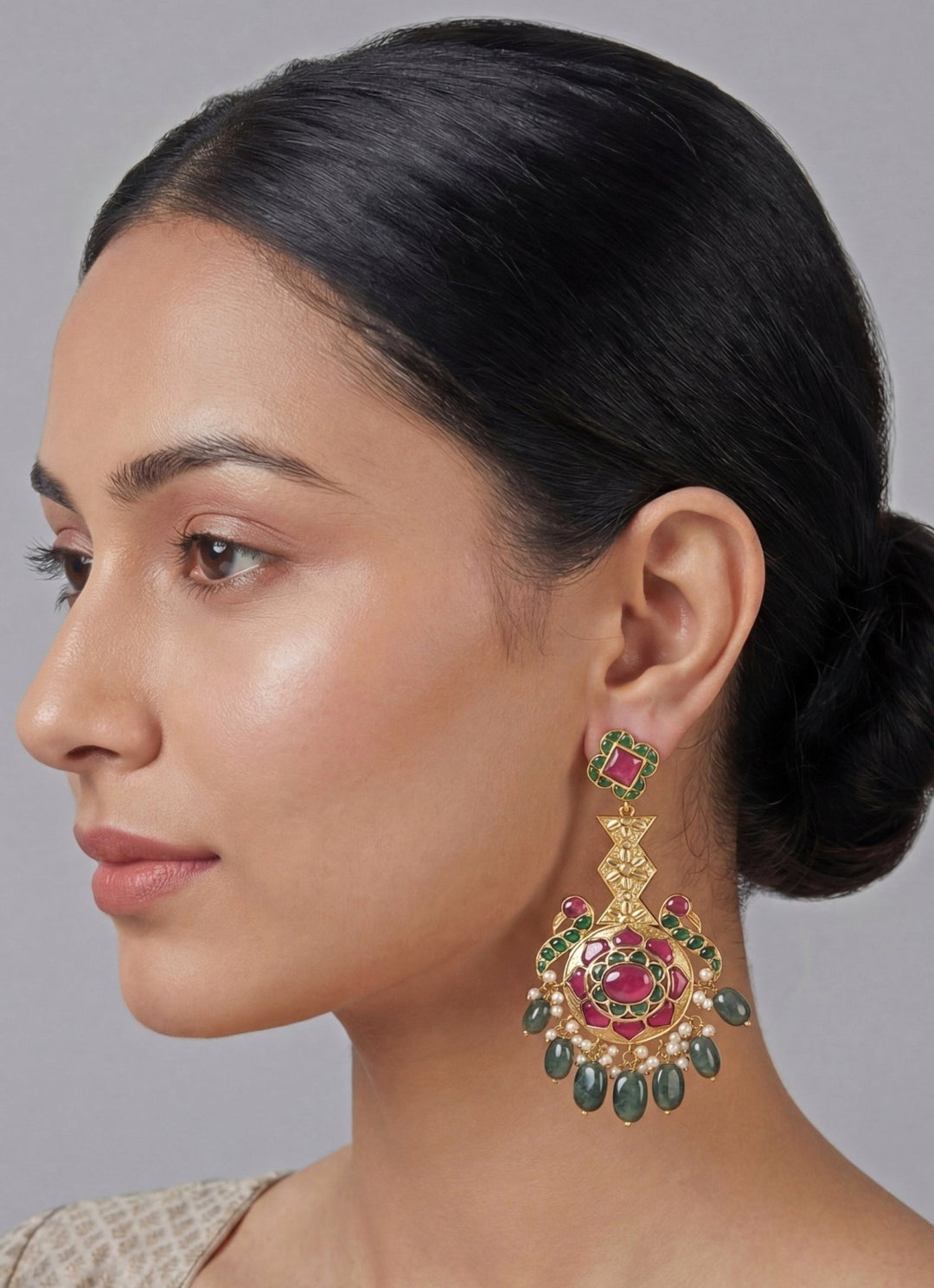 Zevar by Geeta Gold Plated Meenakari Multicolour Kundan Dangler EarringsFabilicious Fashion