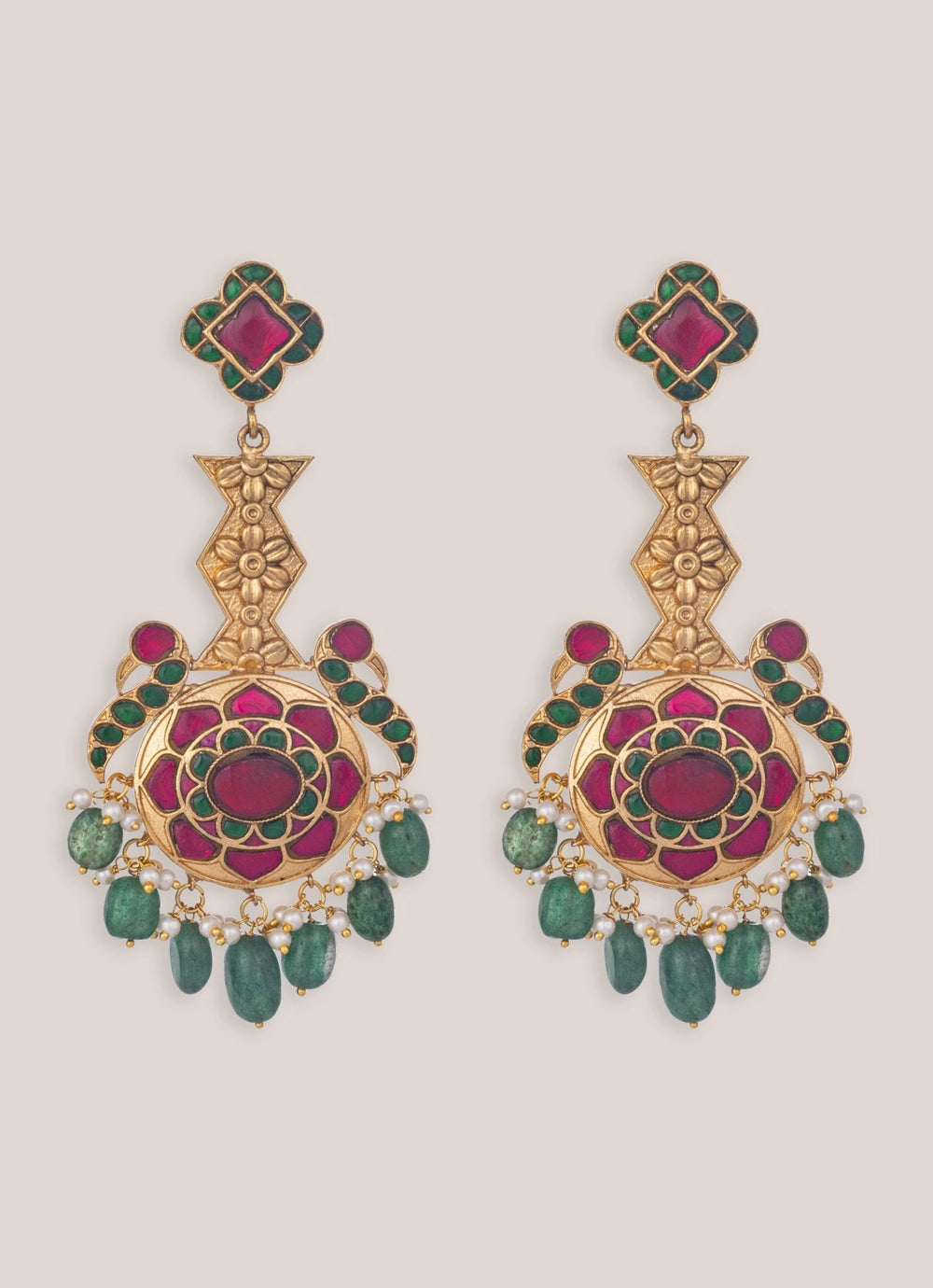 Zevar by Geeta Gold Plated Meenakari Multicolour Kundan Dangler EarringsFabilicious Fashion