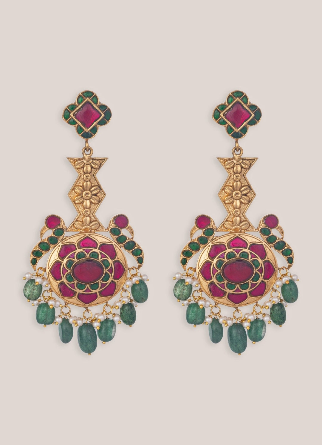 Zevar by Geeta Gold Plated Meenakari Multicolour Kundan Dangler EarringsFabilicious Fashion