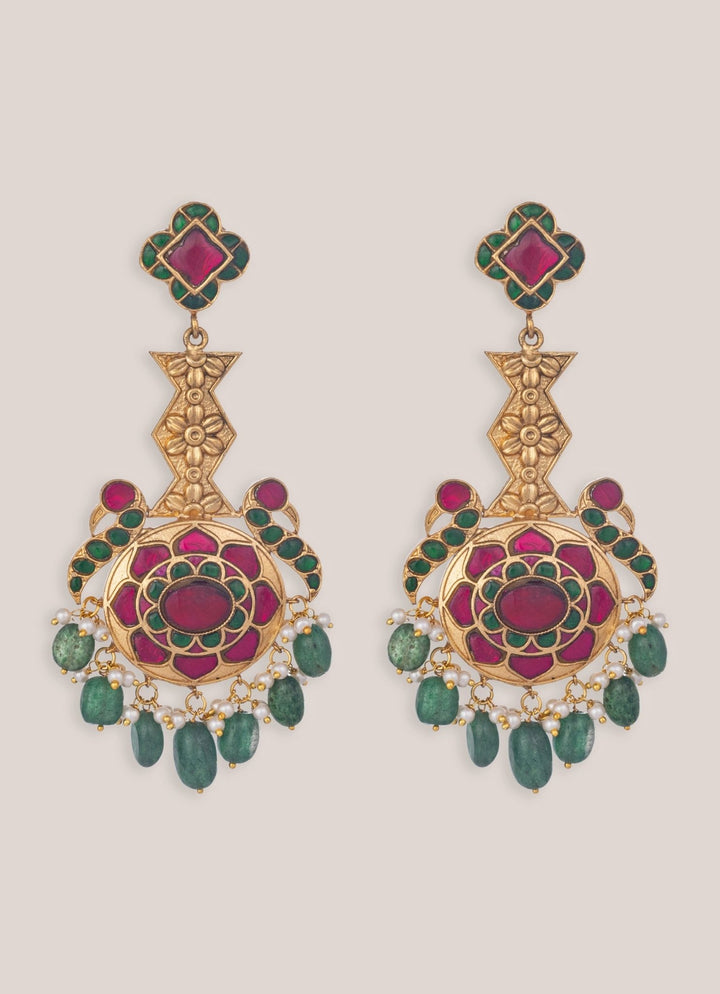 Zevar by Geeta Gold Plated Meenakari Multicolour Kundan Dangler EarringsFabilicious Fashion