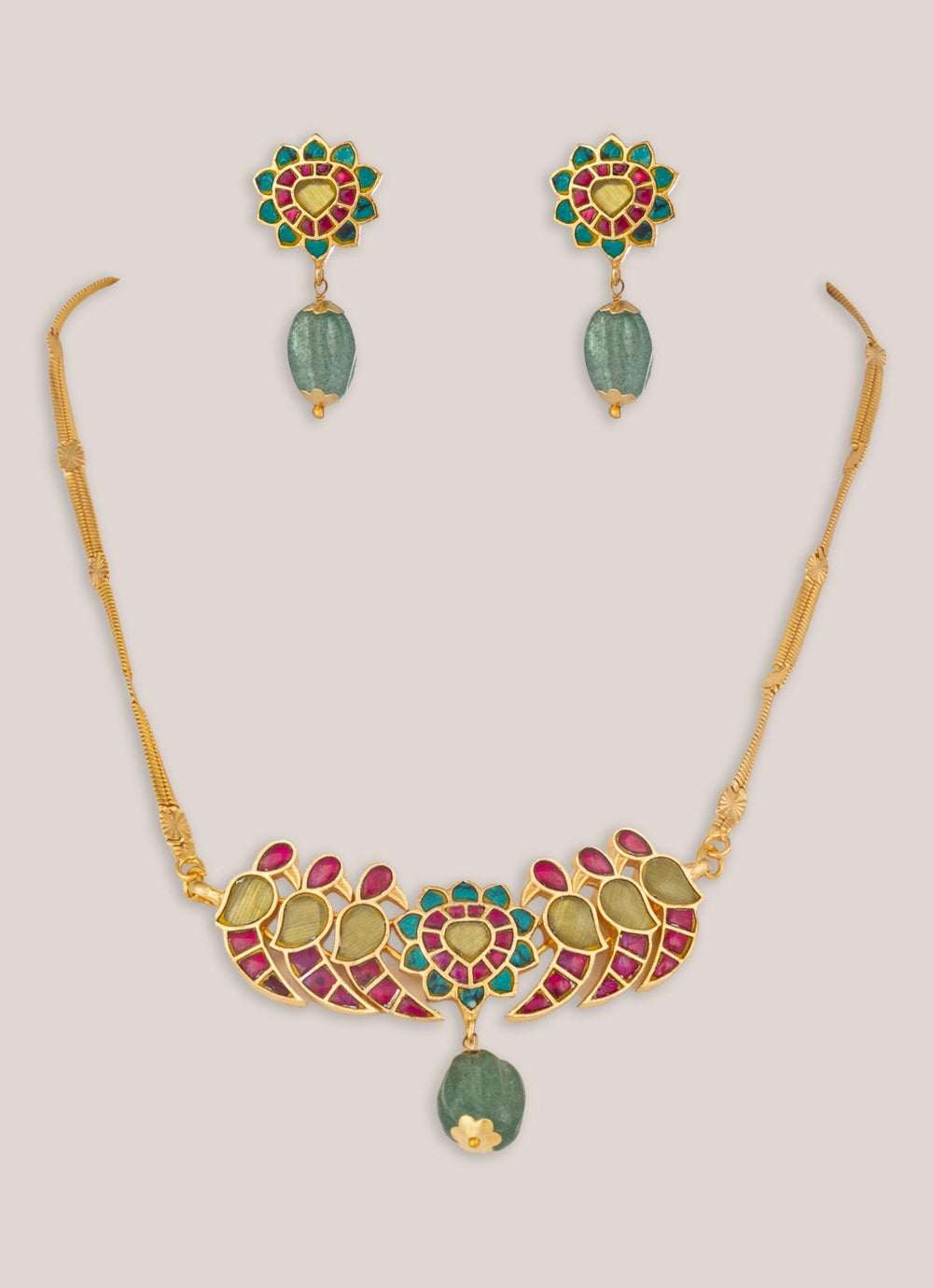 Zevar by Geeta Gold Plated Meenakari Multihued Pendant Necklace SetFabilicious Fashion
