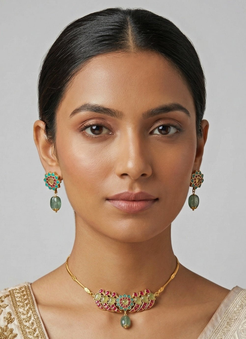 Zevar by Geeta Gold Plated Meenakari Multihued Pendant Necklace SetFabilicious Fashion