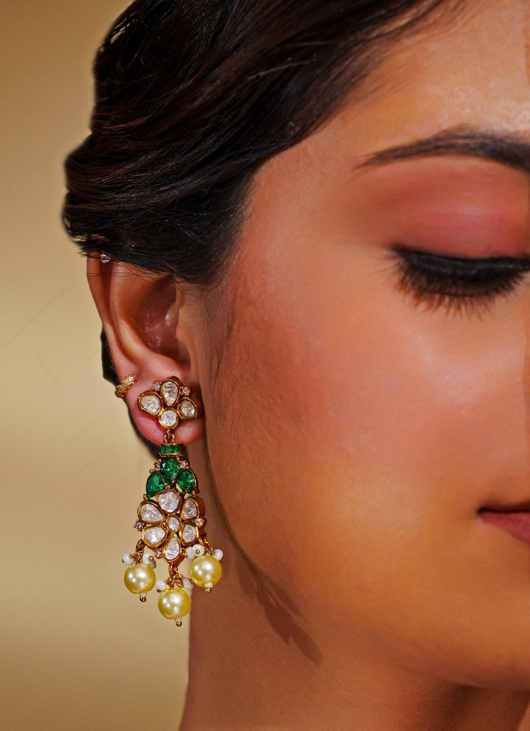 Gold Plated Moissanite And Green Stone Necklace Set Zevar by Geeta - Fabilicious Fashion