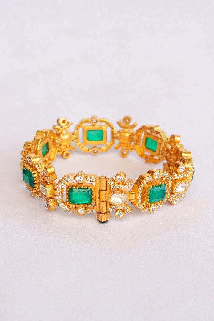 Gold Plated Moissanite And Green Stones Bracelet Zevar by Geeta - Fabilicious Fashion