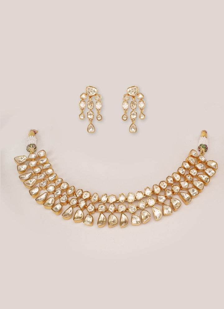 Gold Plated Moissanite Choker Set Zevar by Geeta - Fabilicious Fashion