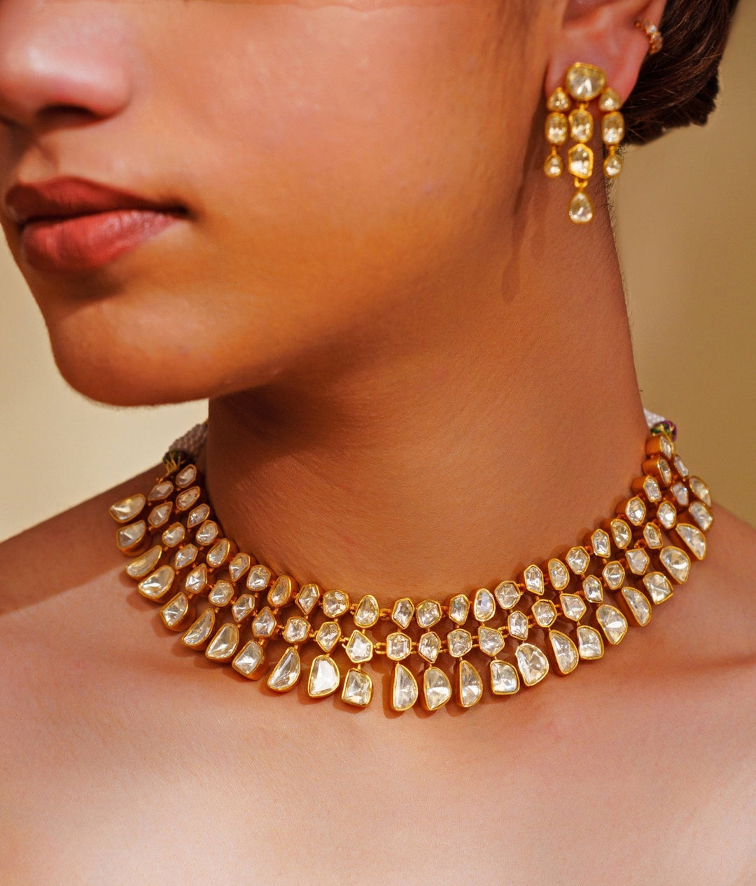 Gold Plated Moissanite Choker Set Zevar by Geeta - Fabilicious Fashion