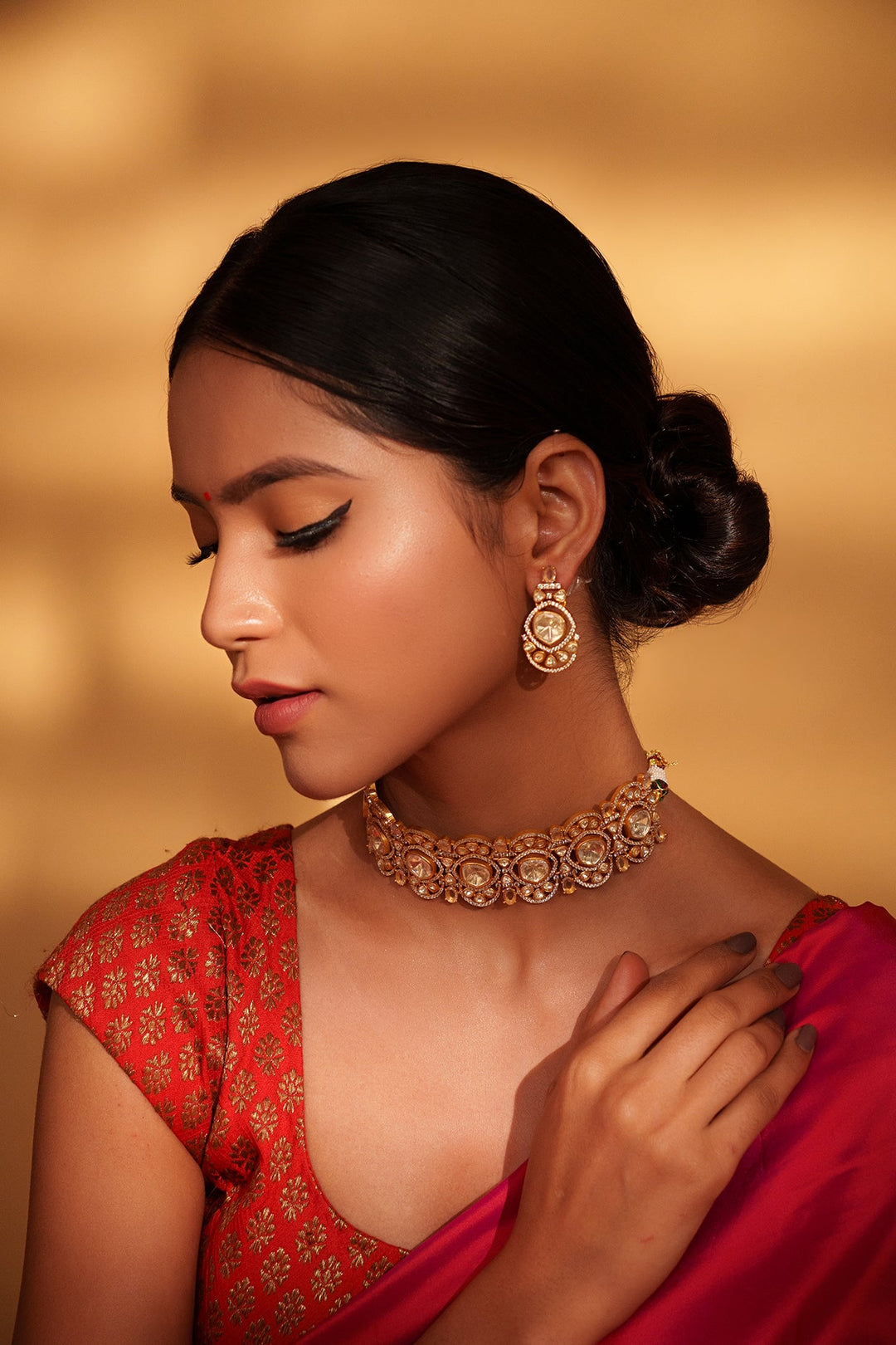 Gold Plated Moissanite Choker Set Zevar by Geeta - Fabilicious Fashion