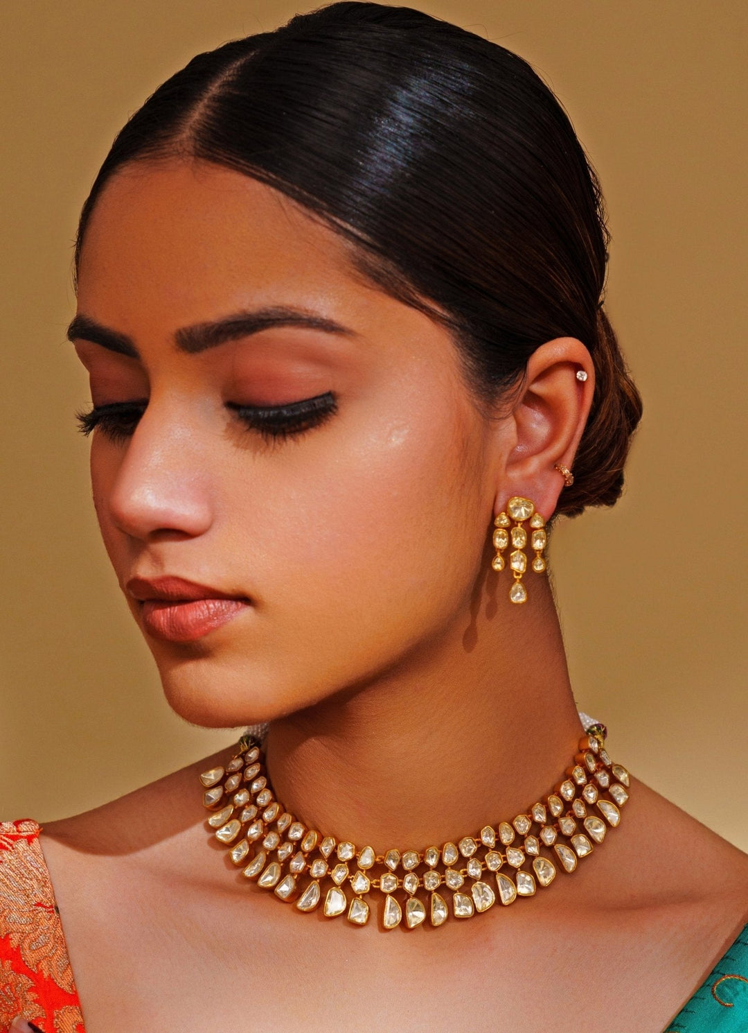 Gold Plated Moissanite Choker Set Zevar by Geeta - Fabilicious Fashion
