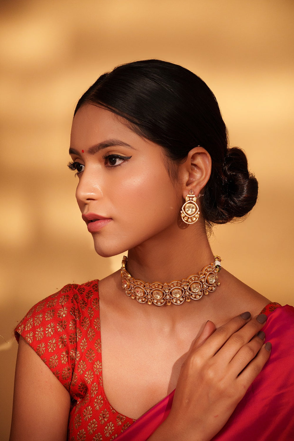 Gold Plated Moissanite Choker Set Zevar by Geeta - Fabilicious Fashion