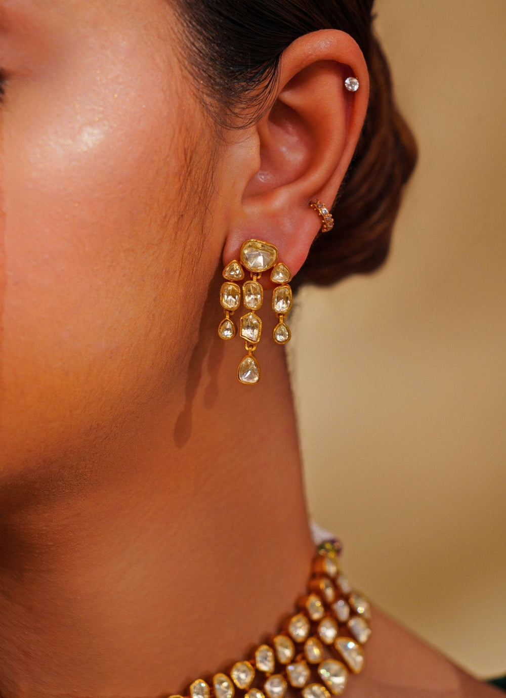 Gold Plated Moissanite Choker Set Zevar by Geeta - Fabilicious Fashion