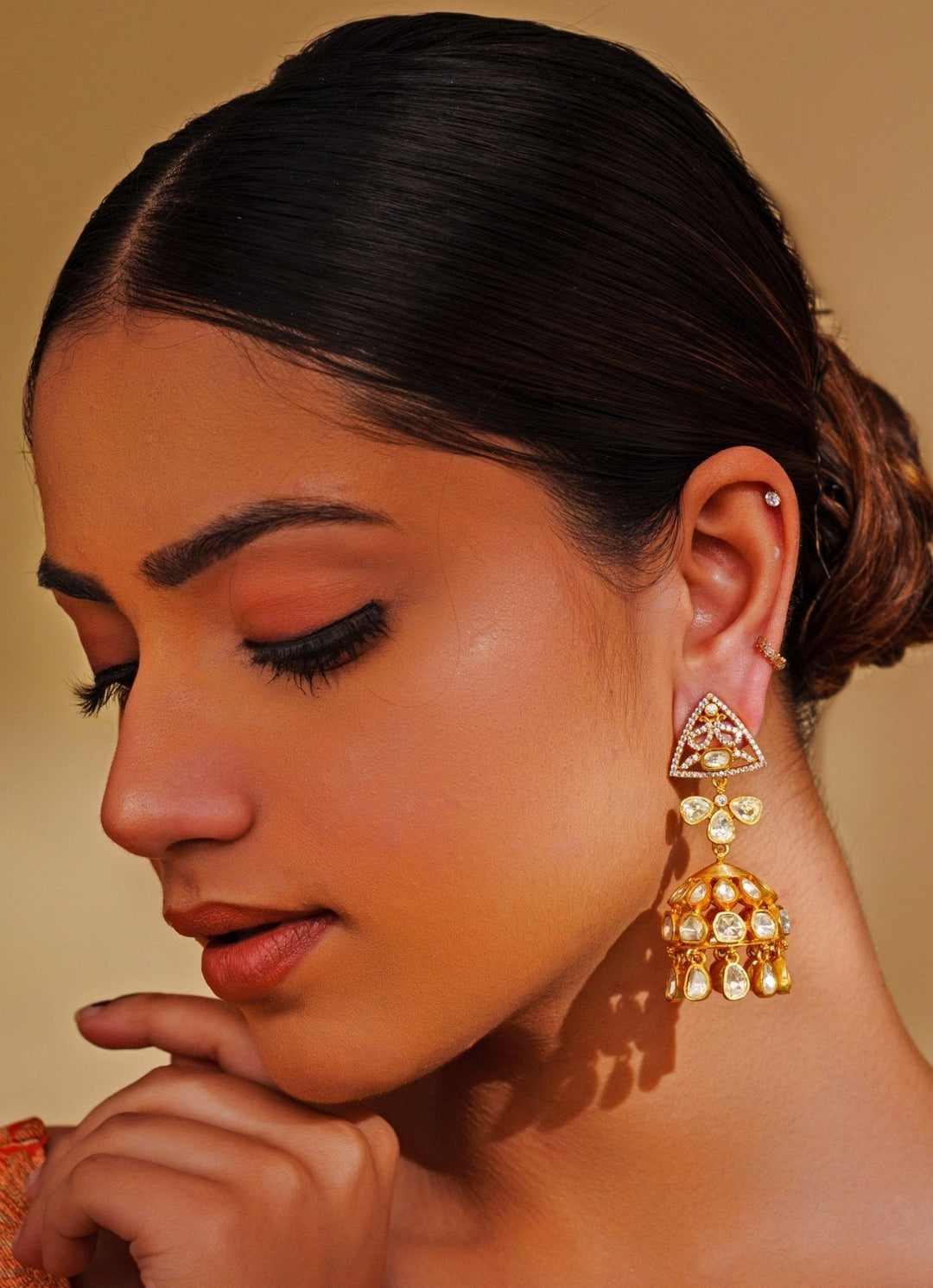 Gold Plated Moissanite Jhumkas Zevar by Geeta - Fabilicious Fashion