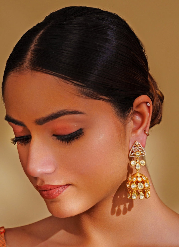 Gold Plated Moissanite Jhumkas Zevar by Geeta - Fabilicious Fashion