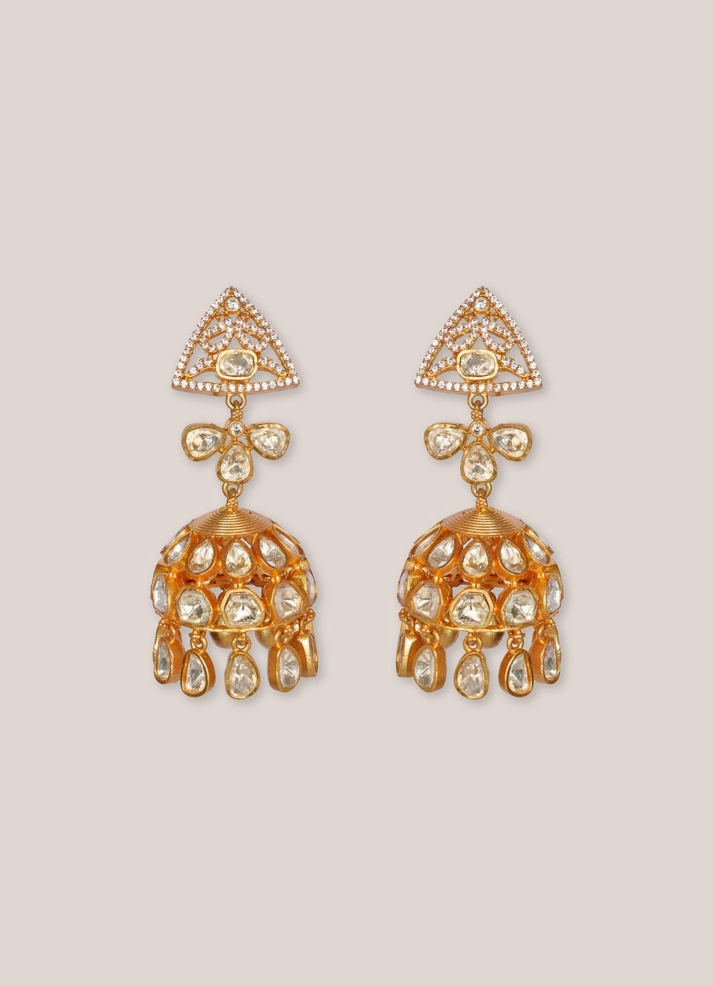 Gold Plated Moissanite Jhumkas Zevar by Geeta - Fabilicious Fashion