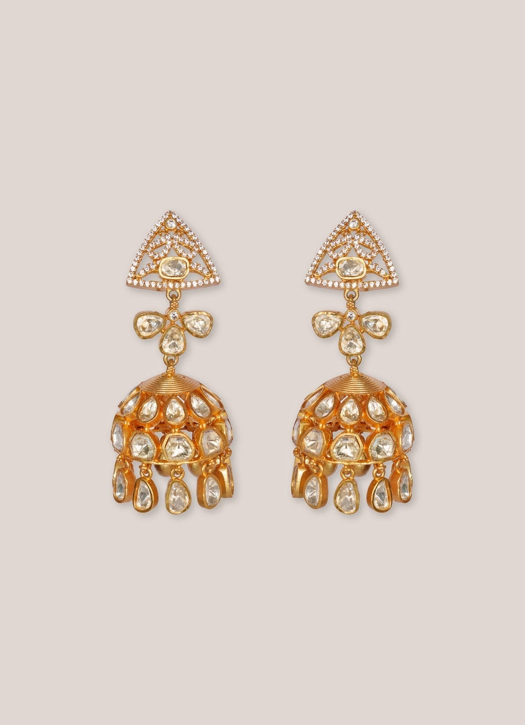 Gold Plated Moissanite Jhumkas Zevar by Geeta - Fabilicious Fashion
