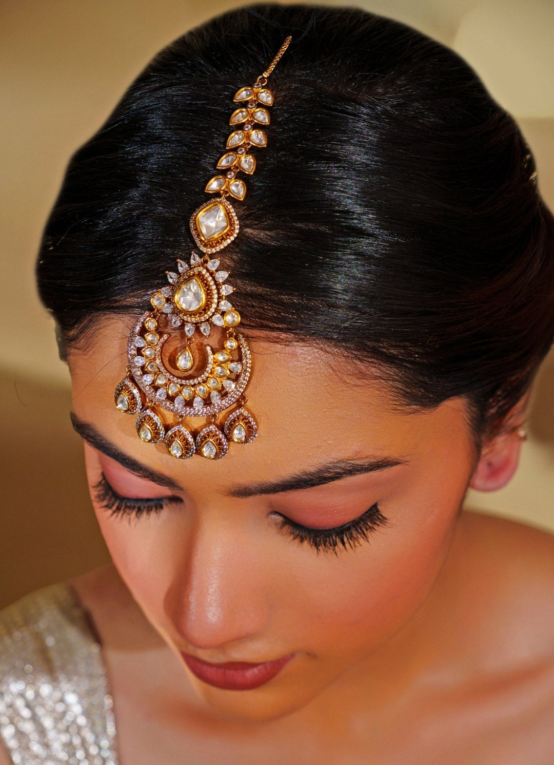 Gold Plated Moissanite Maang Tikka Zevar by Geeta - Fabilicious Fashion