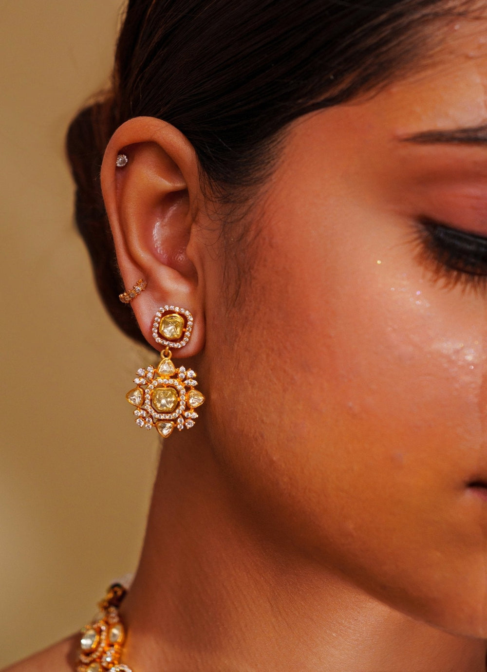Gold Plated Moissanite Necklace Set Zevar by Geeta - Fabilicious Fashion