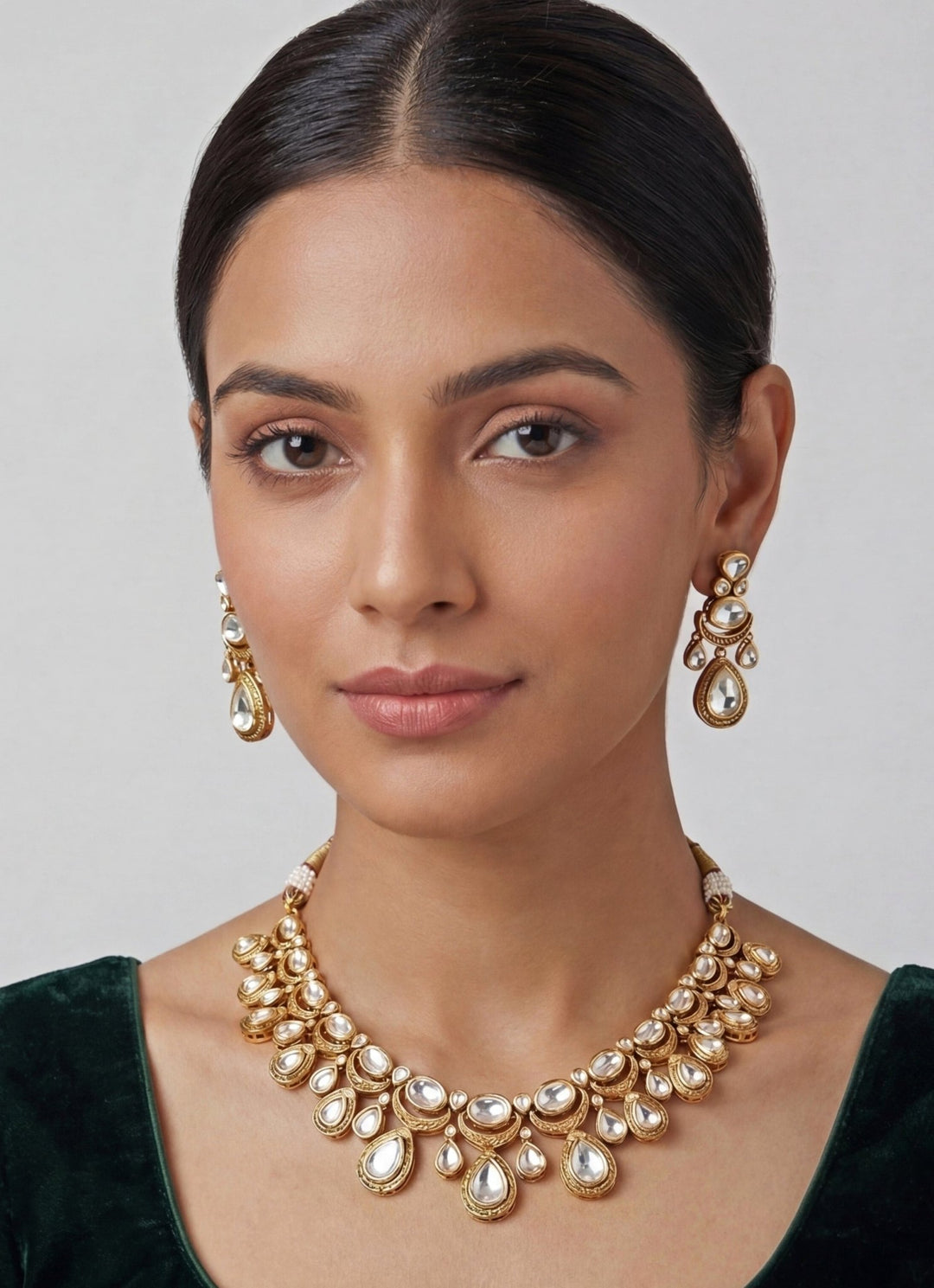 Zevar by Geeta Gold Plated Moissanite Necklace SetFabilicious Fashion