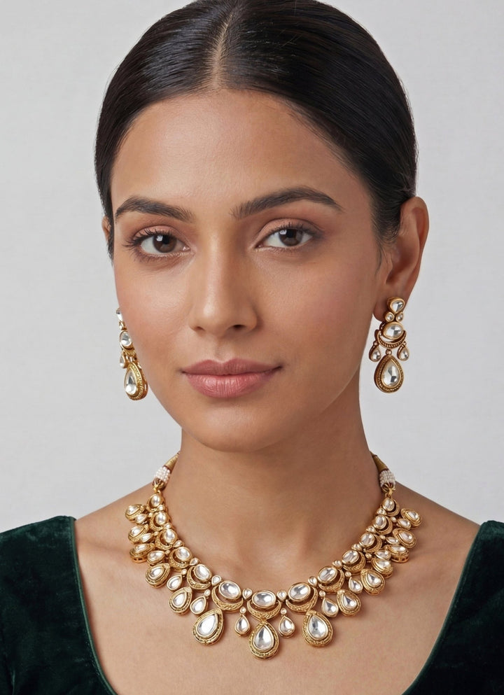 Zevar by Geeta Gold Plated Moissanite Necklace SetFabilicious Fashion