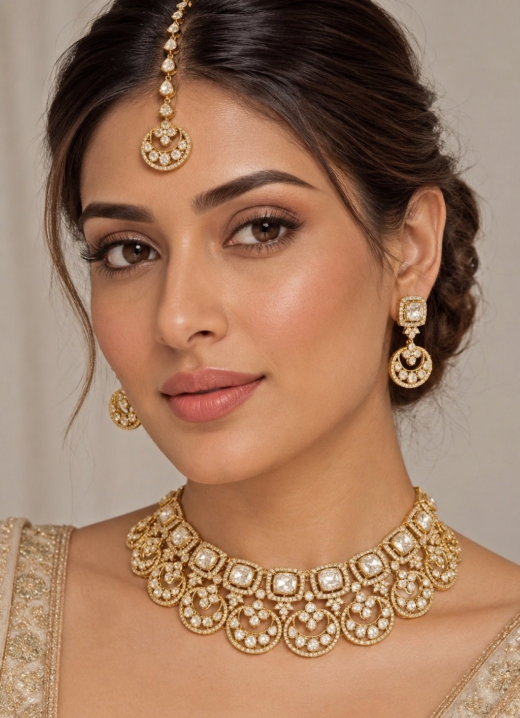 Zevar by Geeta Gold Plated Moissanite Necklace SetFabilicious Fashion