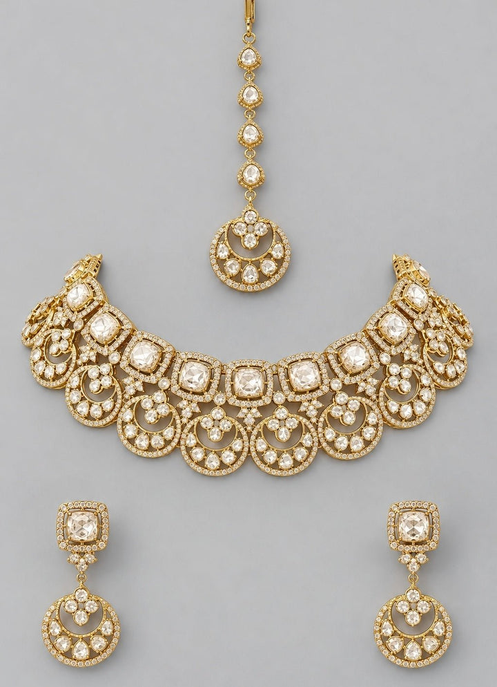 Zevar by Geeta Gold Plated Moissanite Necklace SetFabilicious Fashion