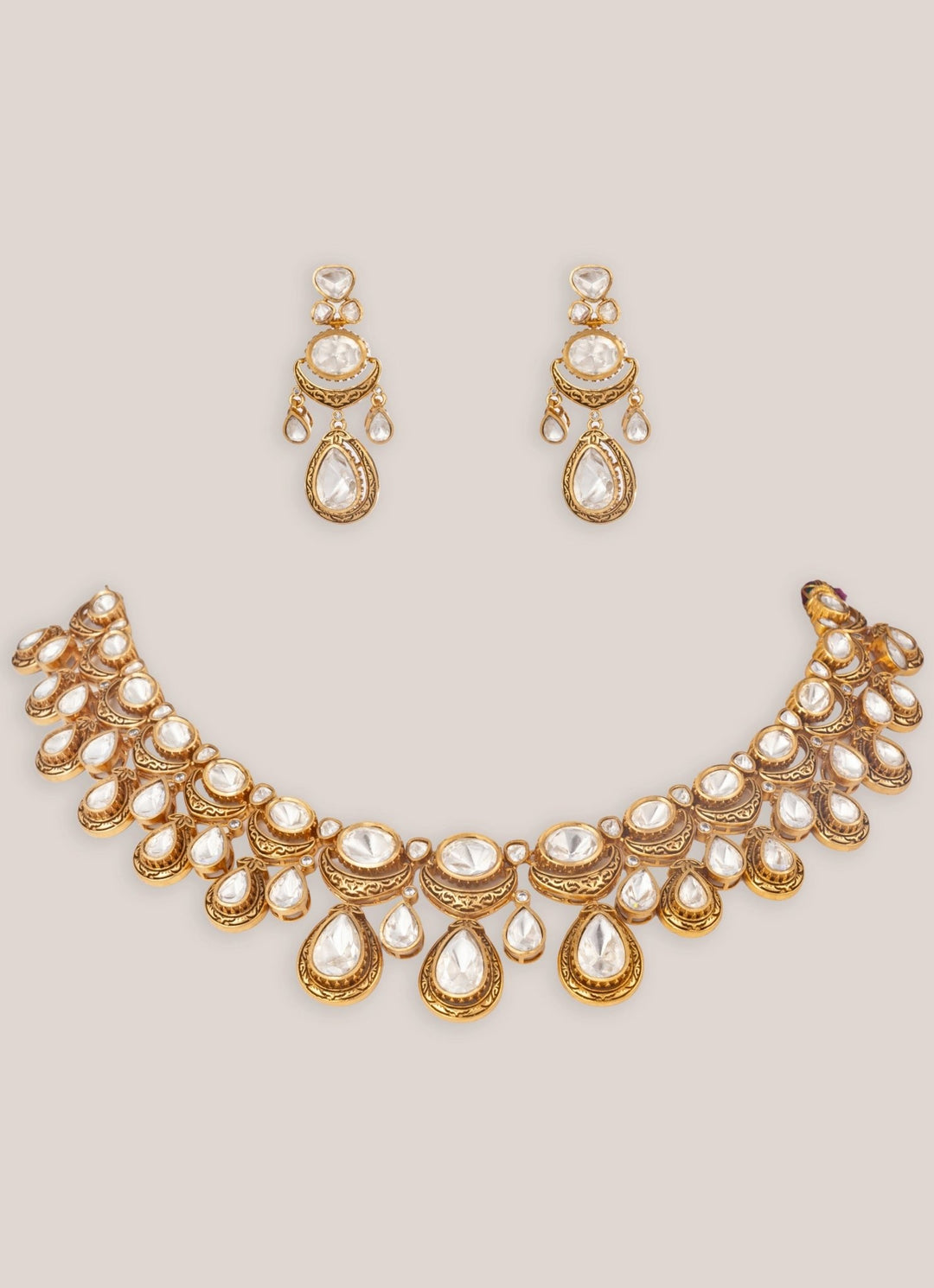 Zevar by Geeta Gold Plated Moissanite Necklace SetFabilicious Fashion