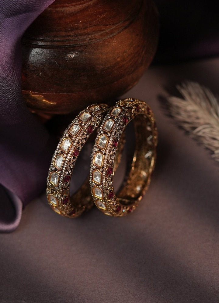 Gold Plated Moissanite Pink And White Stone Bangle Kalyani Indian Jewelry - Fabilicious Fashion