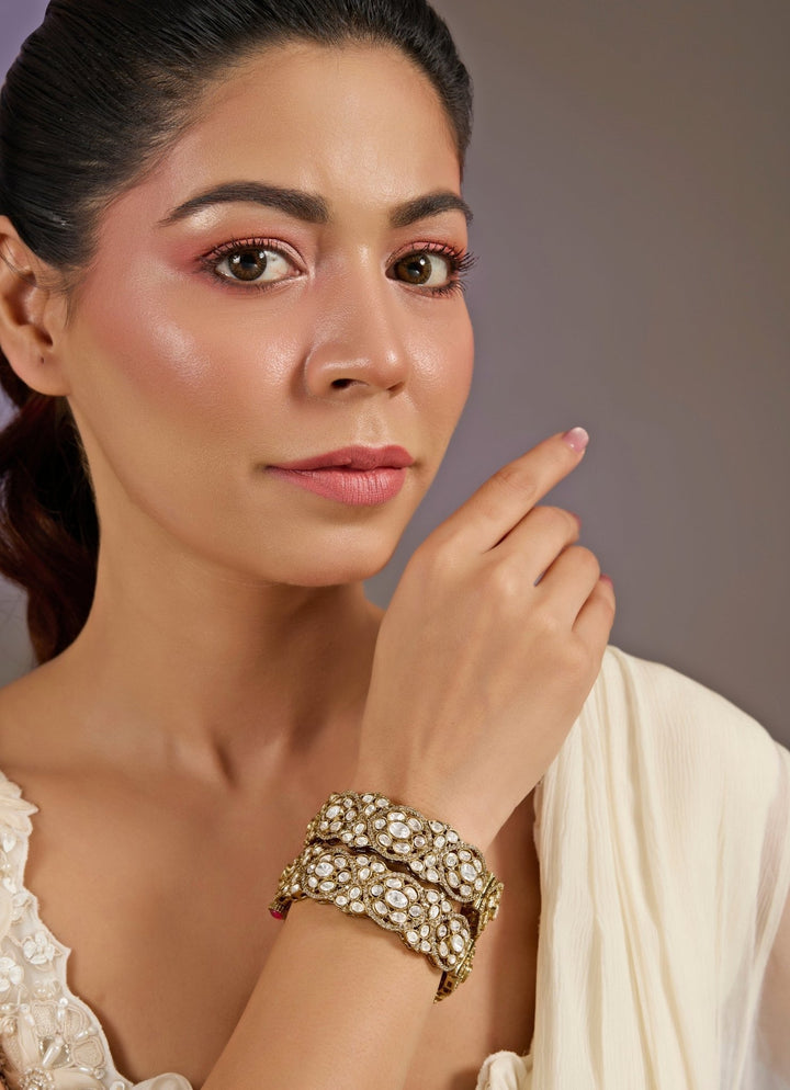 Gold Plated Moissanite Polki Bangles Vivinia By Vidhi Mehra - Fabilicious Fashion