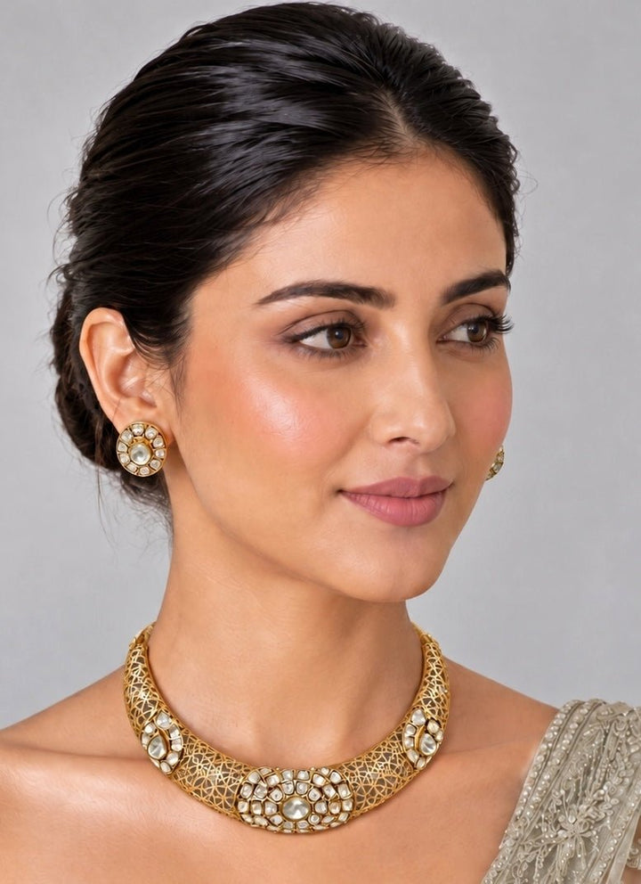 Vivinia By Vidhi Mehra Gold Plated Moissanite Polki Choker SetFabilicious Fashion