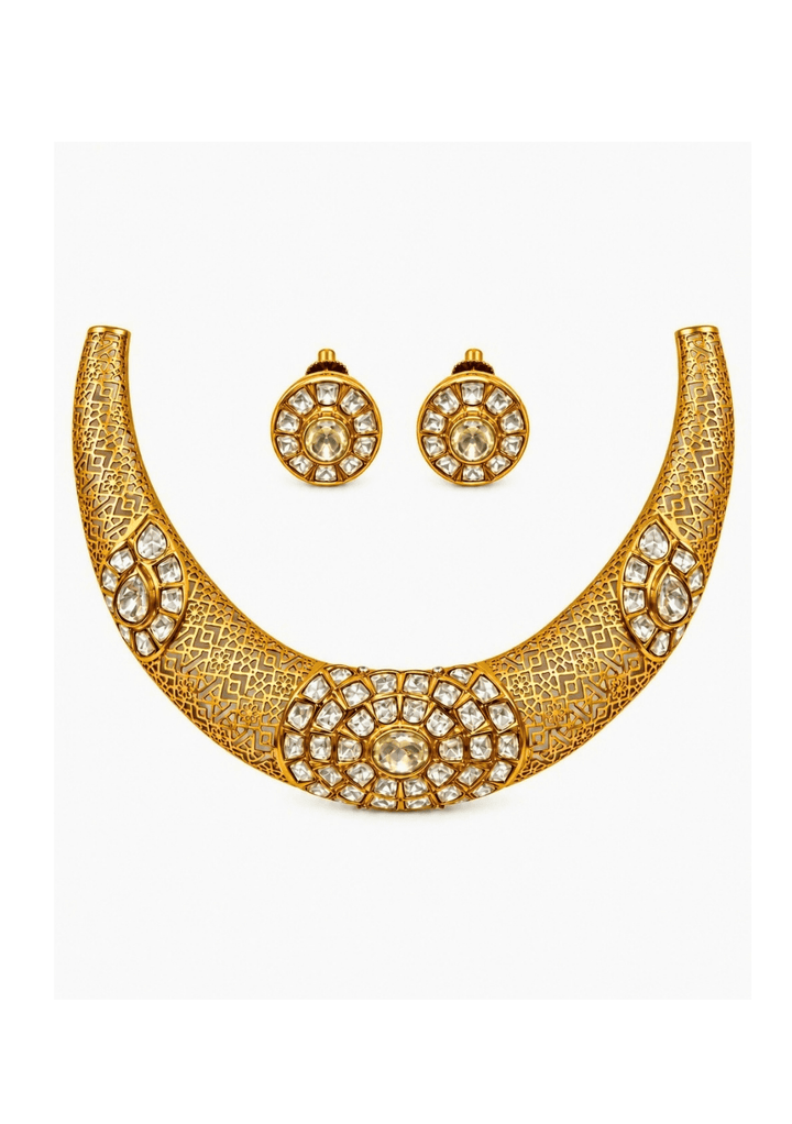 Vivinia By Vidhi Mehra Gold Plated Moissanite Polki Choker SetFabilicious Fashion