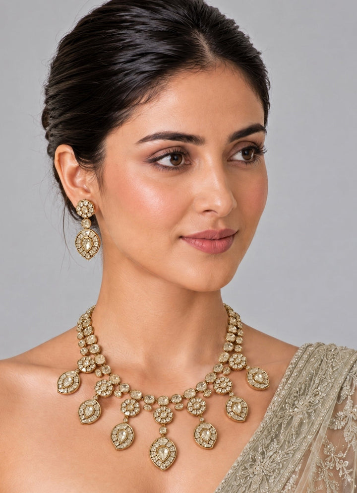 Vivinia By Vidhi Mehra Gold Plated Moissanite Polki Statement Necklace SetFabilicious Fashion