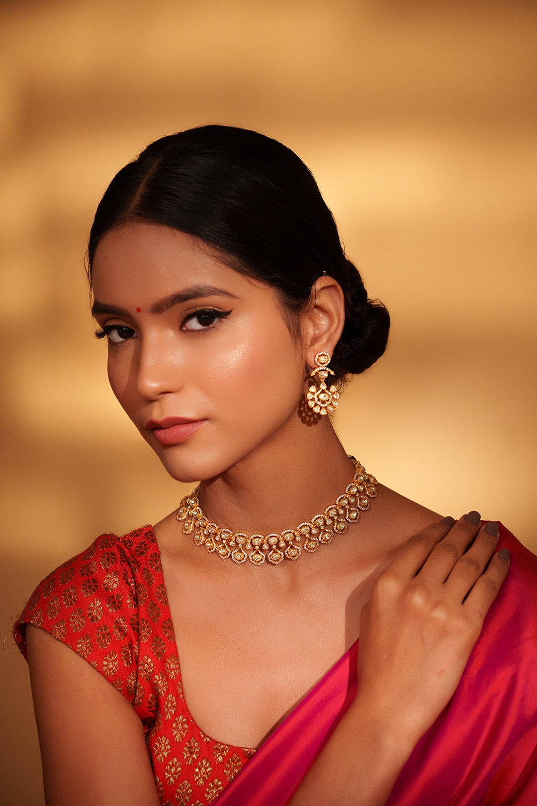 Gold Plated Moissanite Stone Necklace Set Zevar by Geeta - Fabilicious Fashion