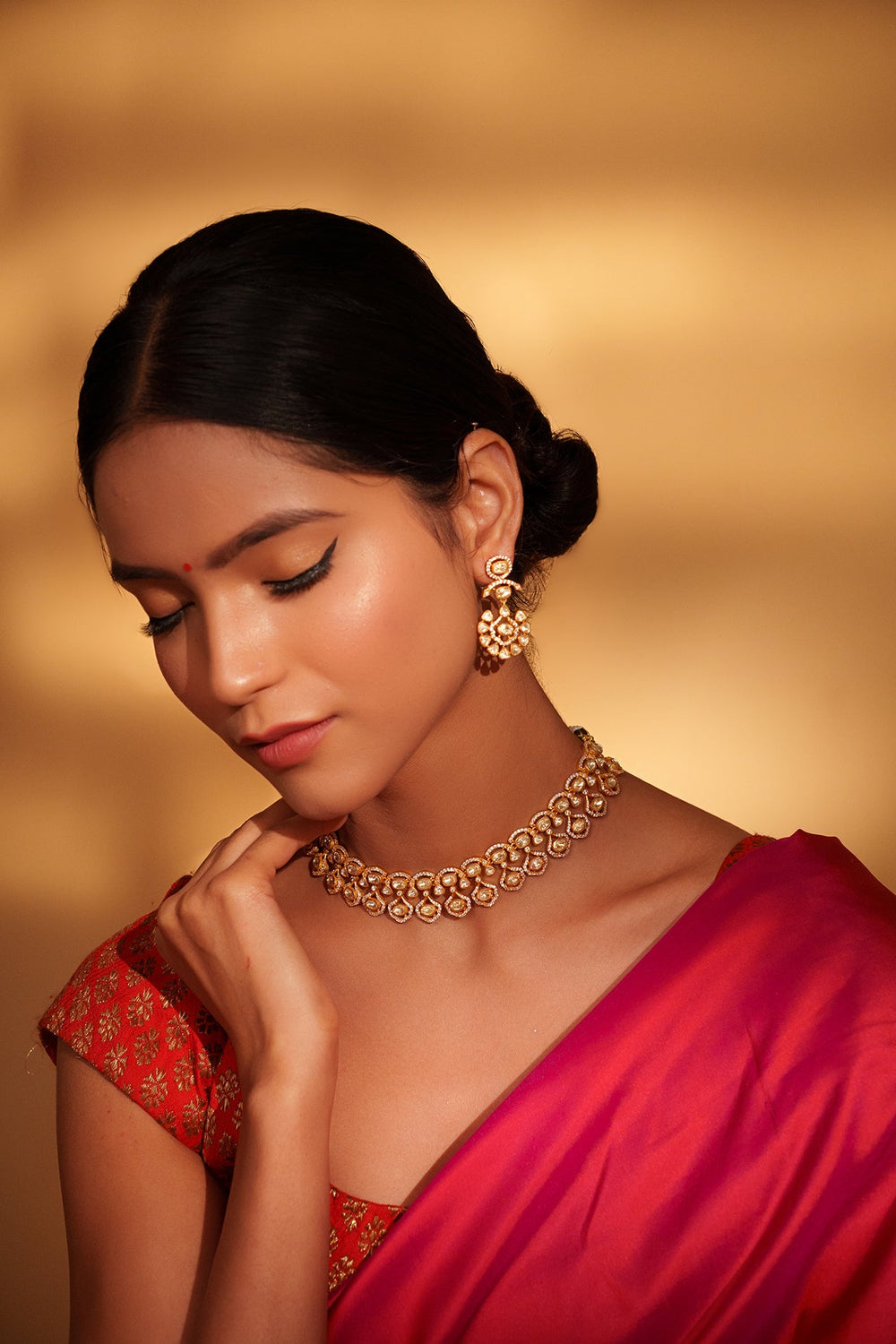 Gold Plated Moissanite Stone Necklace Set Zevar by Geeta - Fabilicious Fashion