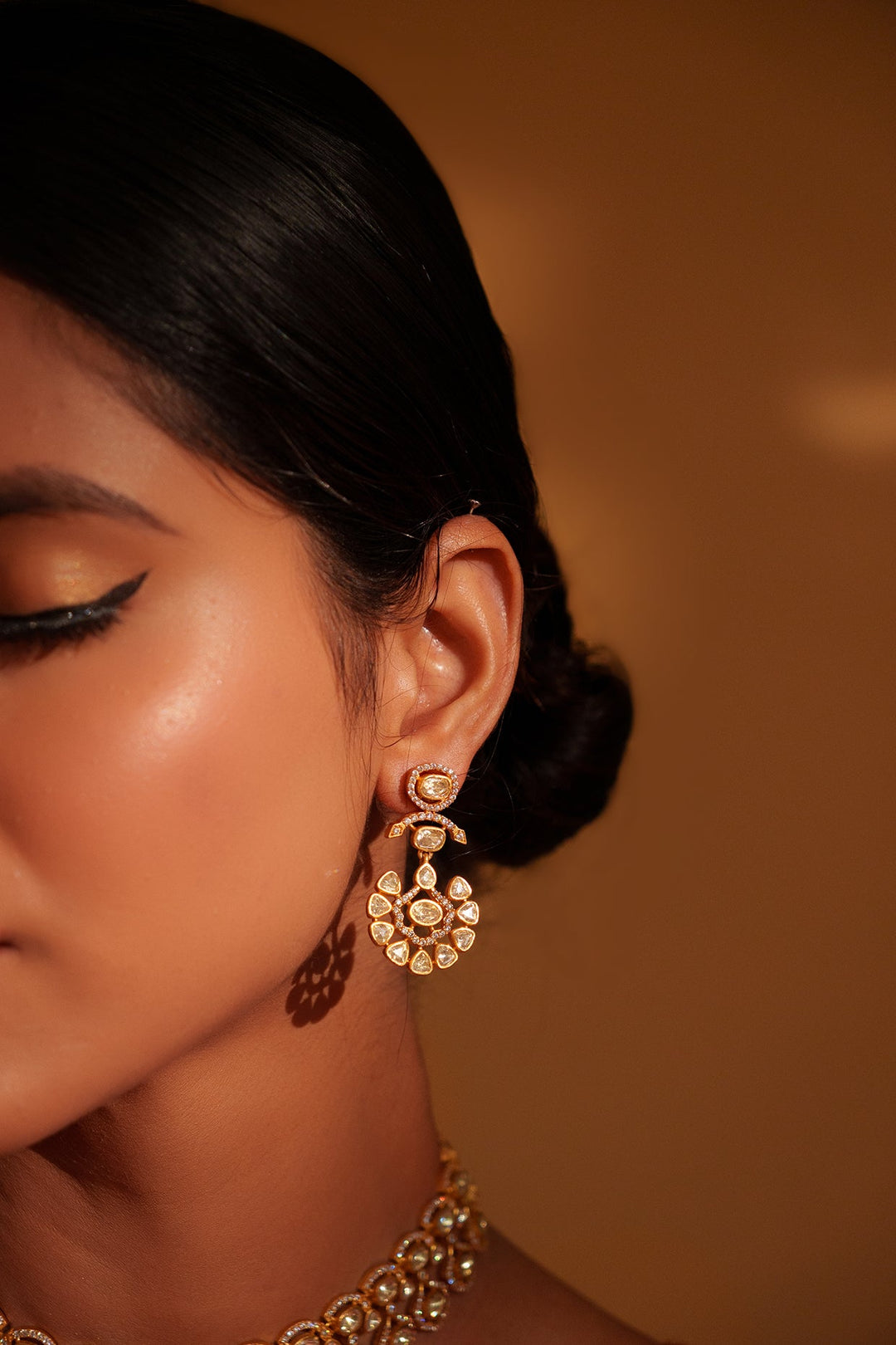 Gold Plated Moissanite Stone Necklace Set Zevar by Geeta - Fabilicious Fashion