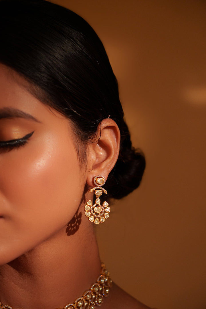 Gold Plated Moissanite Stone Necklace Set Zevar by Geeta - Fabilicious Fashion