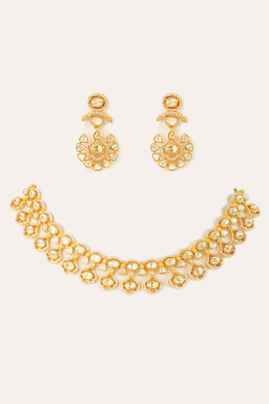 Gold Plated Moissanite Stone Necklace Set Zevar by Geeta - Fabilicious Fashion