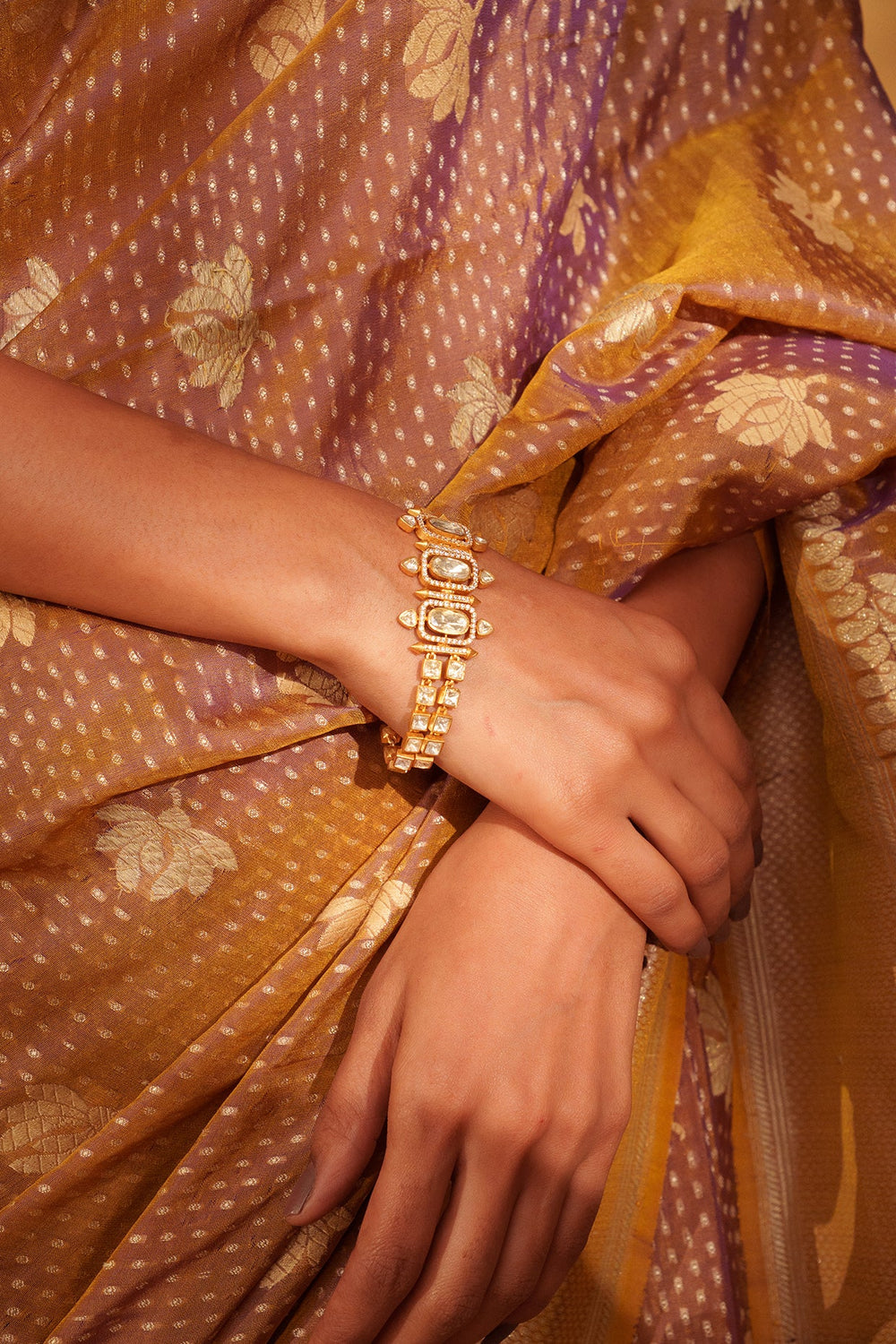 Gold Plated Moissanite Studded Bracelet Zevar by Geeta - Fabilicious Fashion