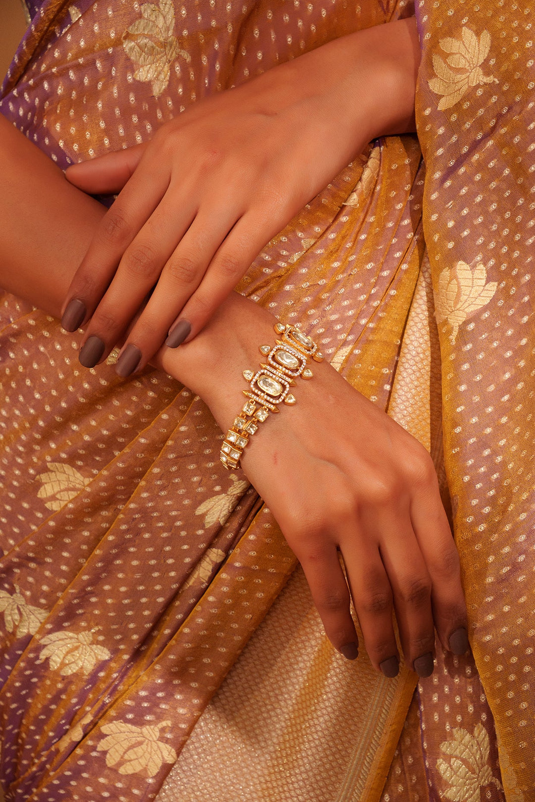 Gold Plated Moissanite Studded Bracelet Zevar by Geeta - Fabilicious Fashion