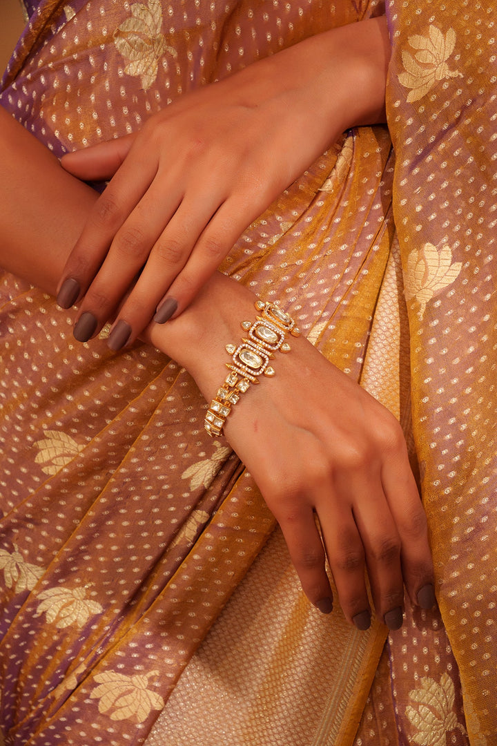Gold Plated Moissanite Studded Bracelet Zevar by Geeta - Fabilicious Fashion