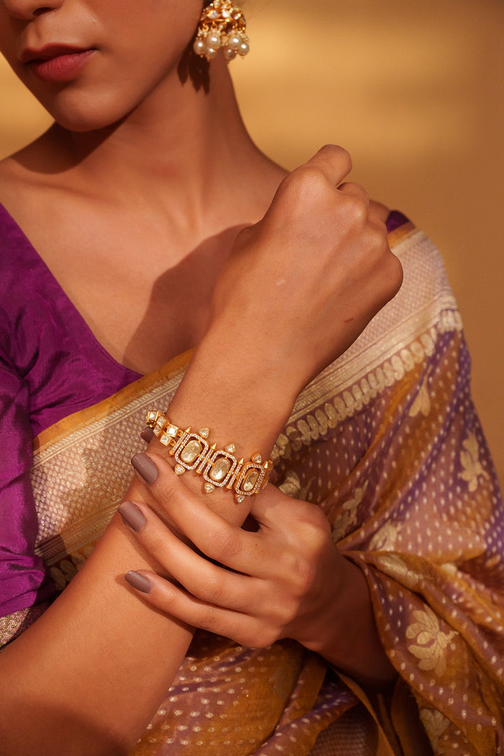 Gold Plated Moissanite Studded Bracelet Zevar by Geeta - Fabilicious Fashion