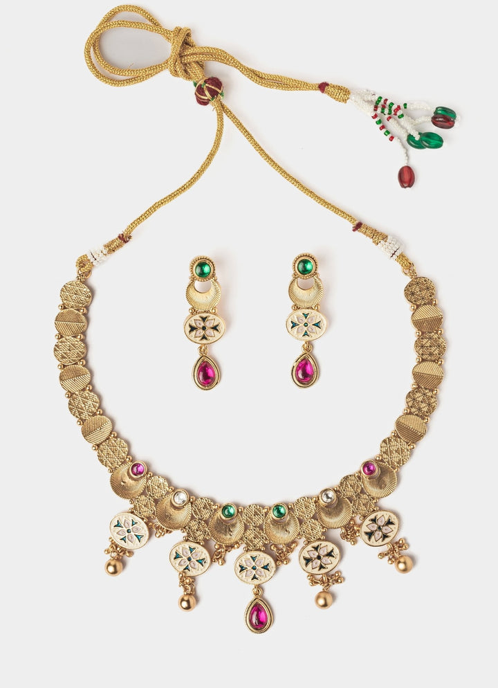 Gold Plated Multi Beaded Choker Necklace Set Vivinia by Vidhi Mehra - Fabilicious Fashion