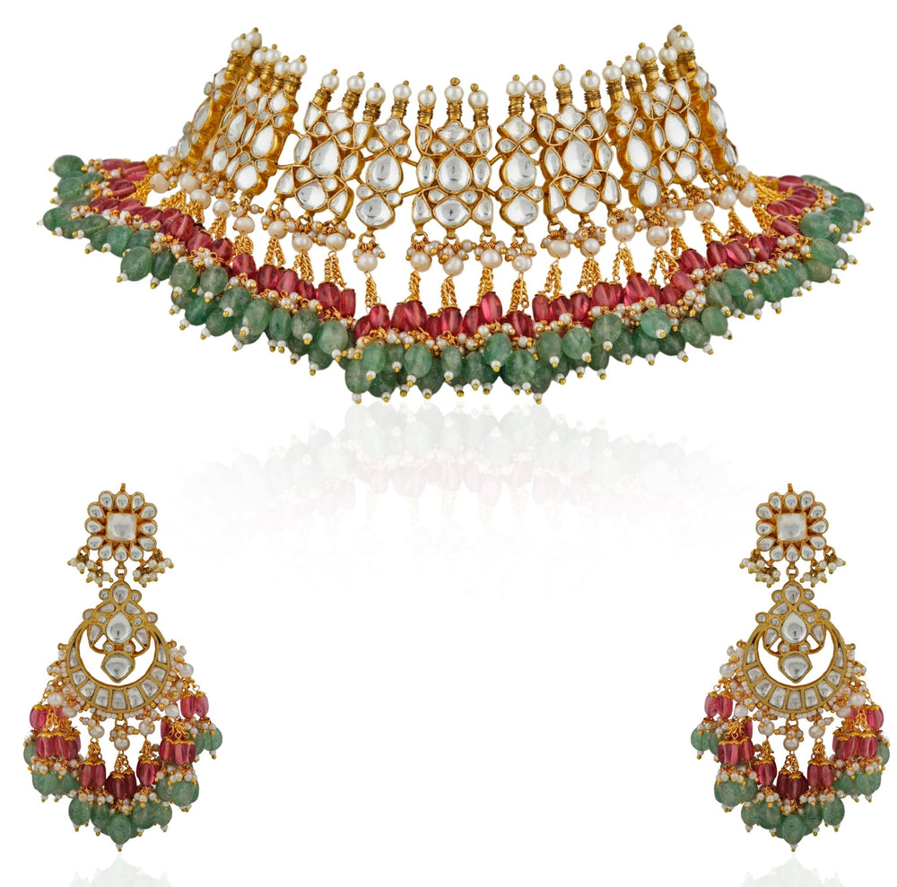 Gold Plated Multi Colour Necklace Set Riana by Shikha Jindal - Fabilicious Fashion