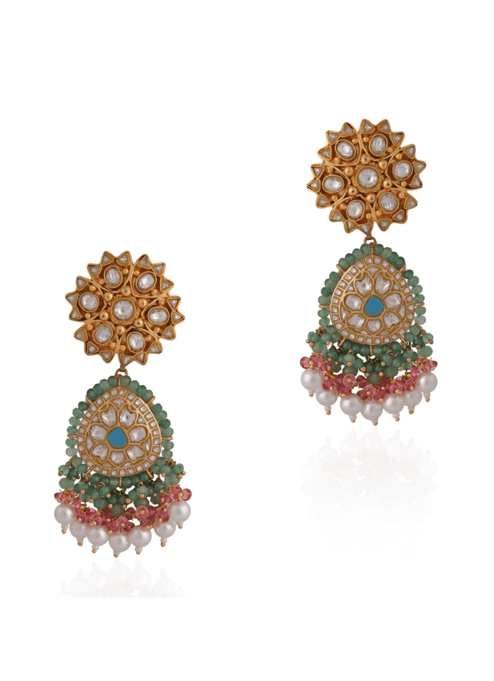 Gold Plated Multi Colour Stone Earrings Riana by Shikha Jindal - Fabilicious Fashion