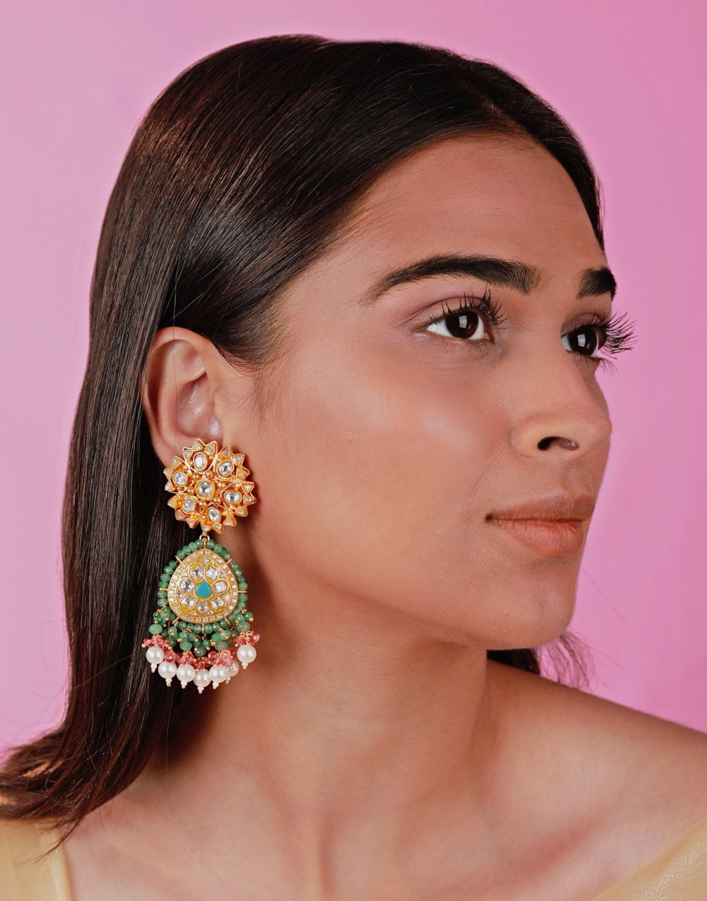 Gold Plated Multi Colour Stone Earrings Riana by Shikha Jindal - Fabilicious Fashion