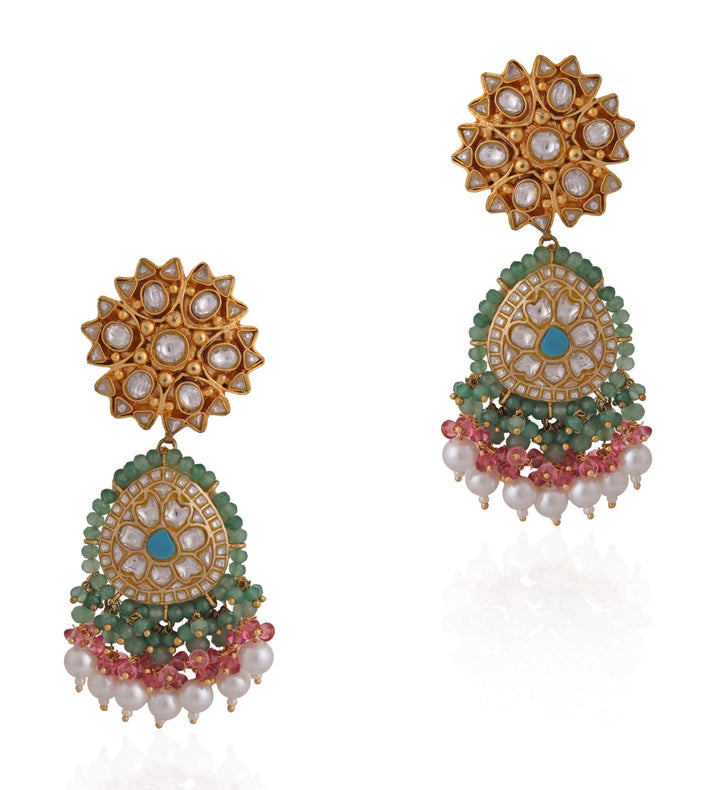 Gold Plated Multi Colour Stone Earrings Riana by Shikha Jindal - Fabilicious Fashion