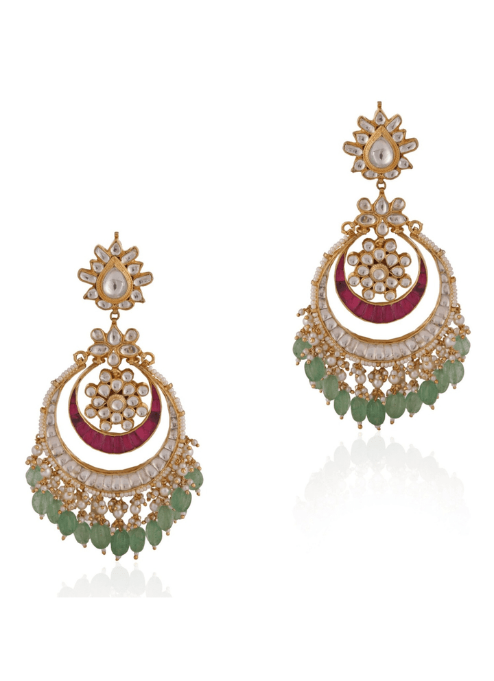 Gold Plated Multi Colour Stone Earrings Riana by Shikha Jindal - Fabilicious Fashion
