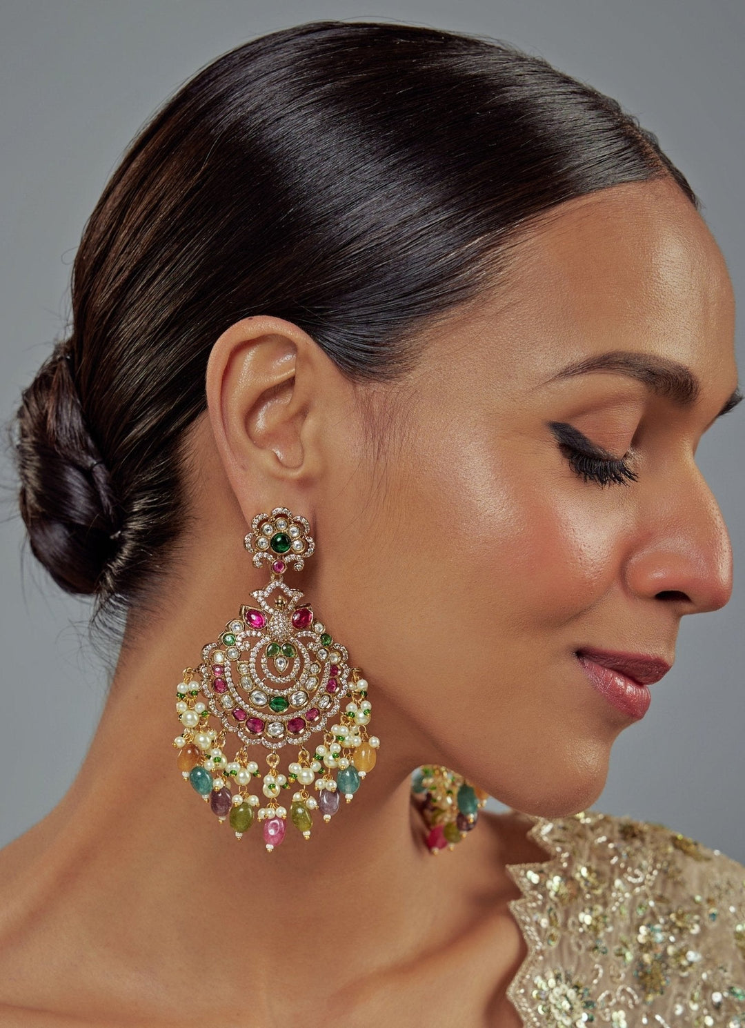 Gold Plated Multi Kundan Danglers Earrings Vivinia by Vidhi Mehra - Fabilicious Fashion