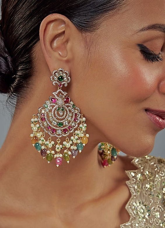 Gold Plated Multi Kundan Danglers Earrings Vivinia by Vidhi Mehra - Fabilicious Fashion