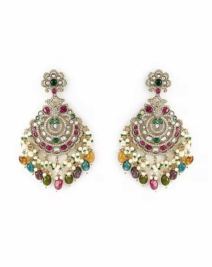 Gold Plated Multi Kundan Danglers Earrings Vivinia by Vidhi Mehra - Fabilicious Fashion