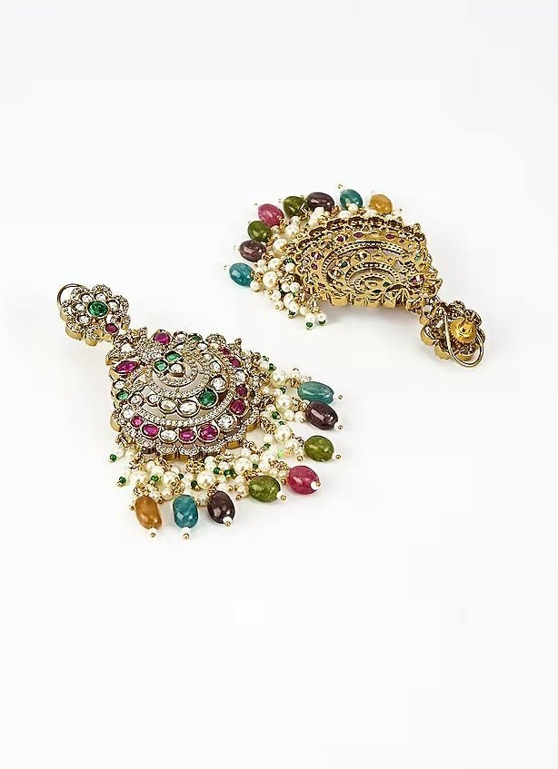 Gold Plated Multi Kundan Danglers Earrings Vivinia by Vidhi Mehra - Fabilicious Fashion