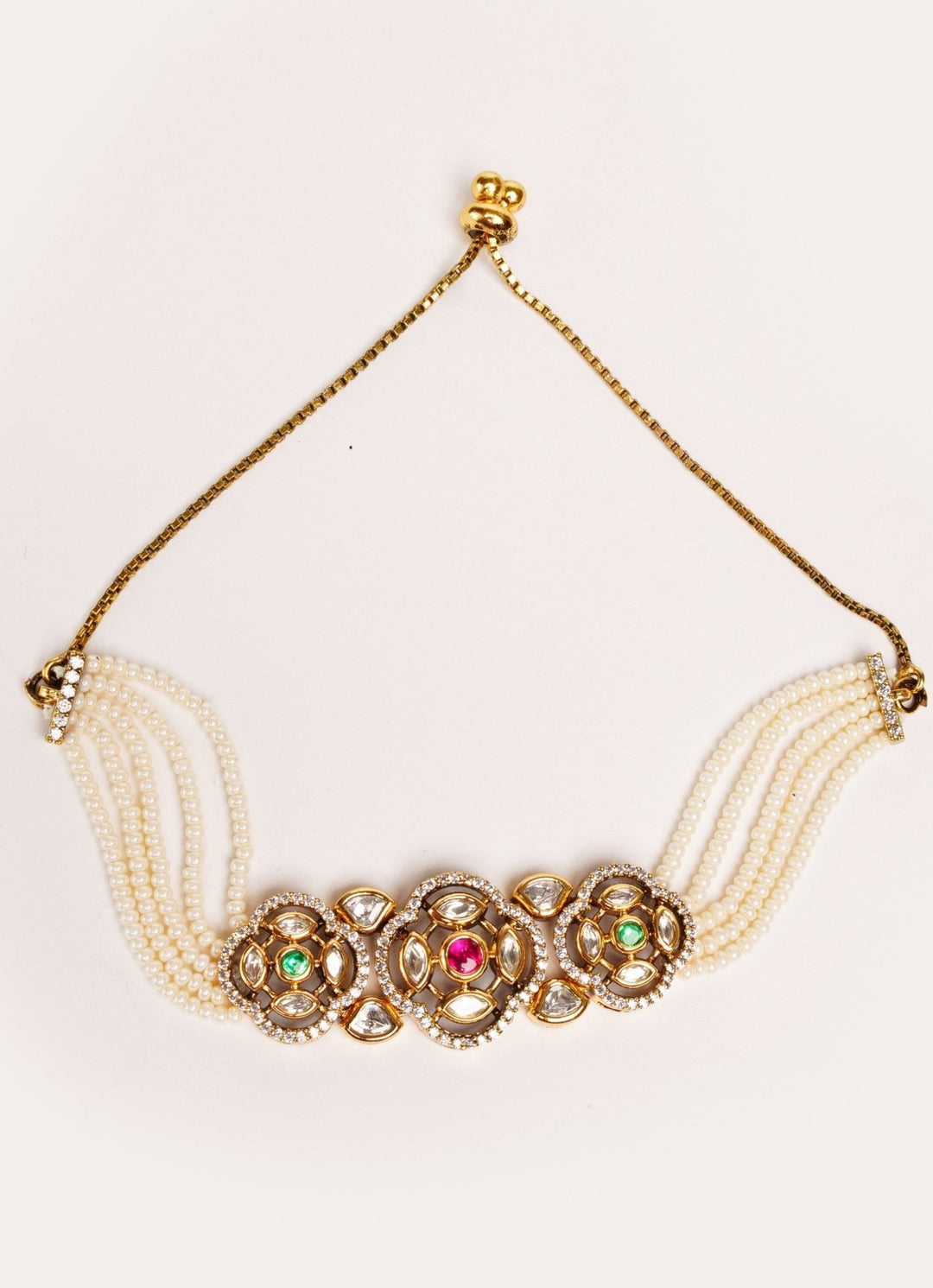 Gold Plated Multi Kundan Polki Bracelet With White Beads Zevar by Geeta - Fabilicious Fashion